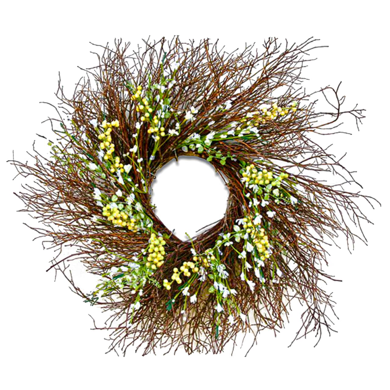 24" Spring White & Cream Forsythia Wreath
